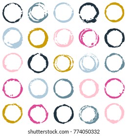 Decorative graffiti seamless pattern. Hand painted ink frames set, vintage vector watercolor paint borders. Grunge paint brush strokes collection, retro design elements, ring shape logo borders.