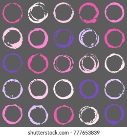 Decorative graffiti seamless pattern. Hand painted ink frames set, vintage vector watercolor paint borders. Grunge paint brush strokes collection, retro design elements, ring shape logo borders.