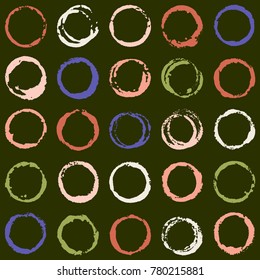Decorative graffiti seamless pattern. Hand painted ink frames set, vintage vector watercolor paint borders. Grunge paint brush strokes collection, retro design elements, ring shape logo borders.