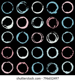 Decorative graffiti seamless pattern. Hand painted ink frames set, vintage vector watercolor paint borders. Grunge paint brush strokes collection, retro design elements, ring shape logo borders.