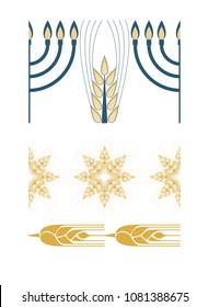Decorative grain ears to create design compositions. The Jewish holiday of Shavuot. Symbols of the harvest and agriculture. Golden ears of wheat will decorate your product.