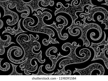 Decorative graphic abstract vector seamless pattern with handwritten figured ornaments