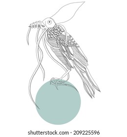 Decorative graphic bird and squid, tattoo style, tribal totem animal, vector illustration, isolated elements, lace pattern