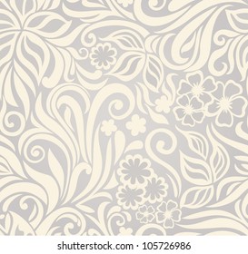 Decorative graphic curly seamless background with flowers and leaves