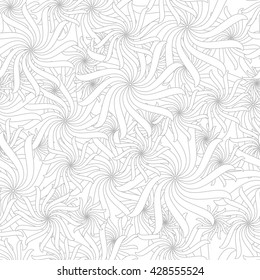 Decorative graphic curly seamless background with flowers and leaves