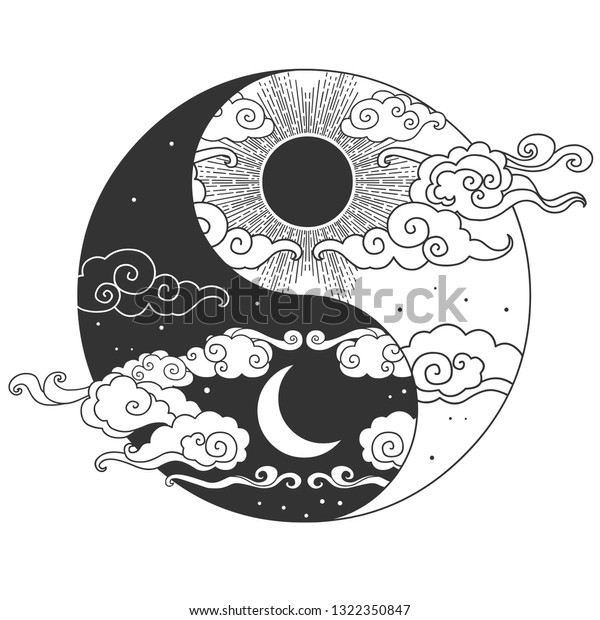 東洋風の装飾的なグラフィックデザインエレメント 太陽 月 雲 星 ベクター手描きのイラスト のベクター画像素材 ロイヤリティフリー Shutterstock