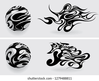 Decorative graphic elements, round and shapeless form with unusual abstract pattern. Vector