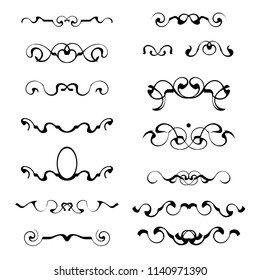 Decorative graphic elements of the vignette for the design of pages, letters, congratulations, invitations, diplomas and other documents.
