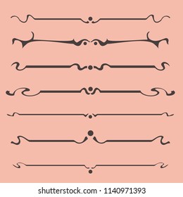 Decorative graphic elements of the vignette for the design of pages, letters, congratulations, invitations, diplomas and other documents.