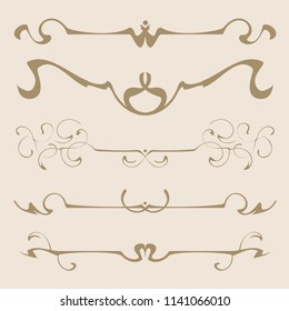 Decorative graphic elements of the vignette for the design of pages, letters, congratulations, invitations, diplomas and other documents.