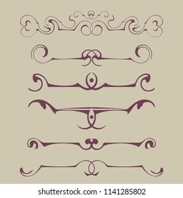Decorative graphic elements of the vignette for the design of pages, letters, congratulations, invitations, diplomas and other documents.