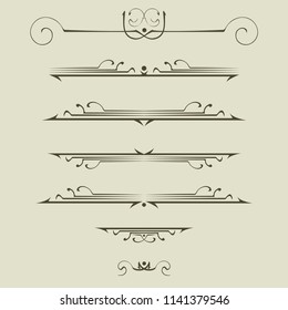 Decorative graphic elements of the vignette for the design of pages, letters, congratulations, invitations, diplomas and other documents.