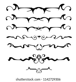 Decorative graphic elements of the vignette for the design of pages, letters, congratulations, invitations, diplomas and other documents.