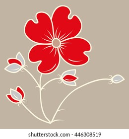 Decorative graphic flower. Hand drawn floral pattern. Sketch doodle flower. Template with botanical illustration. Vector colorful floral background.