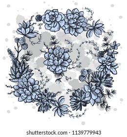 Decorative graphic flower illustration with succulents