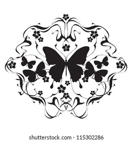 Decorative graphic with flowers and butterflies