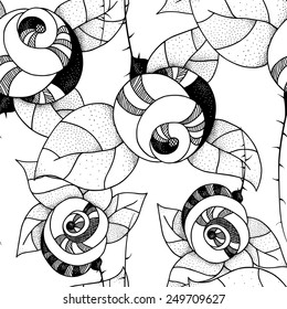 Decorative graphic illustration of roses - vector seamless pattern
