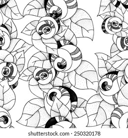 Decorative graphic illustration of roses - vector seamless pattern