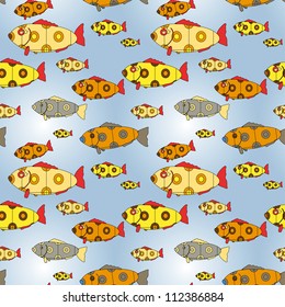 decorative graphic ornament with colorful fishes