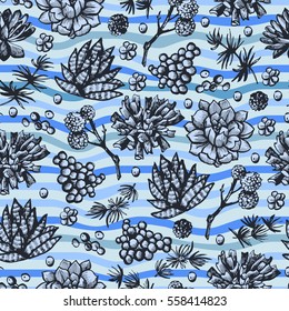 Decorative graphic pattern with succulents. Seamless for fabric design, gift wrapping paper and printing and web projects.