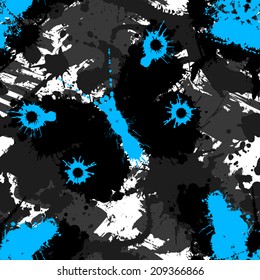 Decorative graphic seamless pattern with butterflies and textured blots