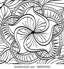 Decorative graphic seamless pattern with fantasy flowers