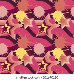 Decorative graphic seamless pattern with stars and blots
