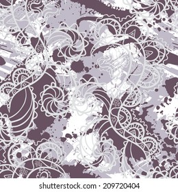 Decorative graphic seamless pattern with textured colorful blots