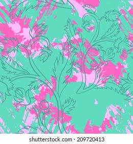 Decorative graphic seamless pattern with textured colorful blots