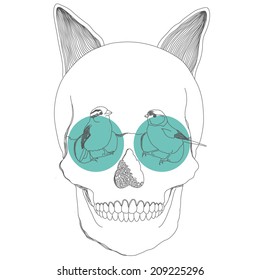 Decorative graphic skull, tattoo style, vector illustration, isolated elements, lace pattern