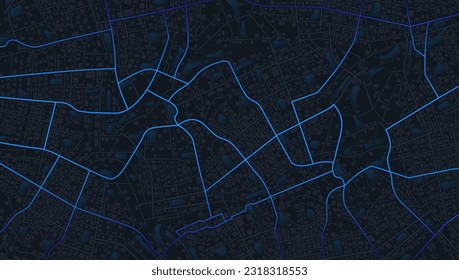 Decorative graphic tourist map. Abstract transportation background. Gps map navigation to own house. City top view. View from above the map buildings. Detailed view of city. Vector, illustration.