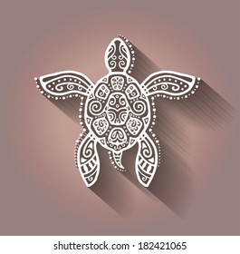 Decorative graphic turtle, tattoo style, tribal totem animal, vector illustration, isolated elements, lace pattern 