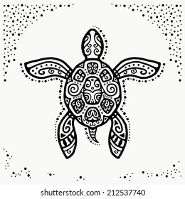 Decorative graphic turtle, tattoo style, tribal totem animal, ornamental pattern, vector illustration