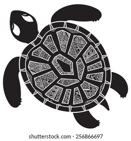 Decorative graphic turtle,  tribal totem animal, vector illustration, isolated elements, hand drawn art in graphic tattoo style, tribal ethnic ornamental totem, detailed lace pattern