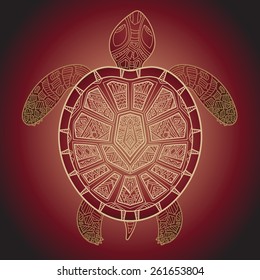 Decorative graphic turtle,  tribal totem animal, vector illustration, isolated elements, hand drawn art in graphic tattoo style, tribal ethnic ornamental totem, detailed lace pattern