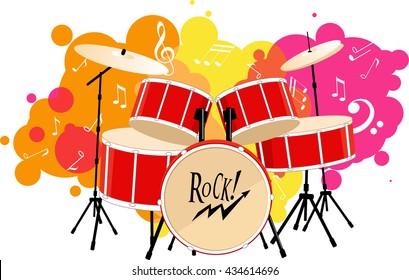 Decorative graphic vector illustration of a drum set on an abstract background, EPS 8 vector illustration, no transparencies