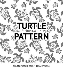 Decorative graphic vector seamless pattern with turtle with vintage outline style.Isolated vector illustration. Planet protection t shirt print idea.