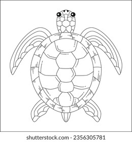 Decorative graphic vector turtle for coloring book with vintage outline style. Environment pollution, ecological problem isolated vector illustrations. Drawing turtle for coloring page. 54