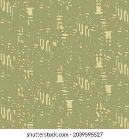 Decorative graphics with flecks, shapes and abstract elements. Textile design in gray green shades.
