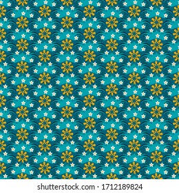 Decorative grass, flowers, sun. Seamless vector decorative background. Can be used for wallpaper, image fill, web page, background, surface.