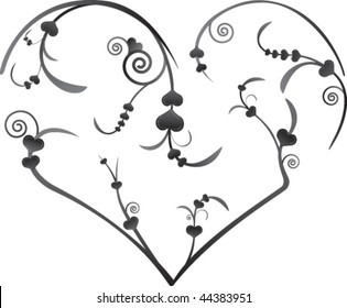 Decorative grayscale heart with vines.