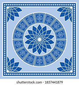 Decorative greek pattern with flower on blue background. EPS10 Illustration.