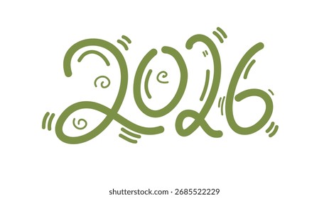 Decorative green 2026 typography with leaf inspired shapes