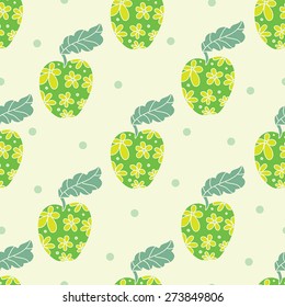 Decorative green apple. Vector seamless pattern.