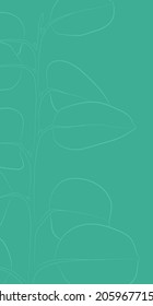 Fondo verde decorativo con rama de eucalipto. Diseño de plantilla de tarjeta. Ilustración vectorial. 