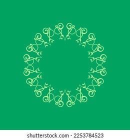 Decorative green background with ornamental circular pattern. Card template design. Vector illustration.