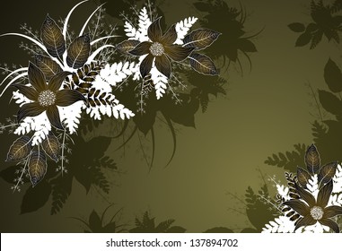 Decorative green floral background with flowers