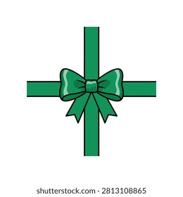 Decorative green gift ribbon and bow vector design with celebration wrapping decoration surprise birthday christmas