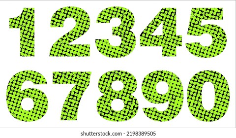 Decorative green halftone numbers from one to nine. Number Set Decorated with abstract texture. Modern design elements for greeting card for wedding, birthday, anniversary.