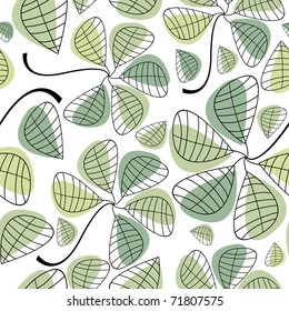 Decorative green leafs on white background  - seamless pattern